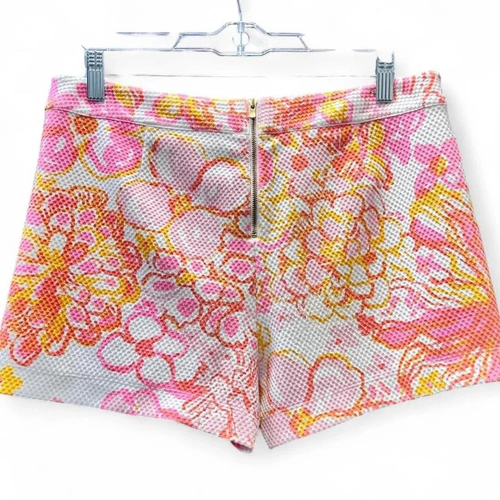 Lilly Pulitzer Vibrant Textured Pink, Orange, and White Floral Shorts